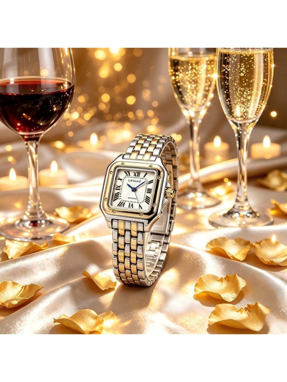 Women's Multicolor 2 Bracelets Set Roman Dial Bangle Stainless Steel Wrist Watch - Picture 4 of 7